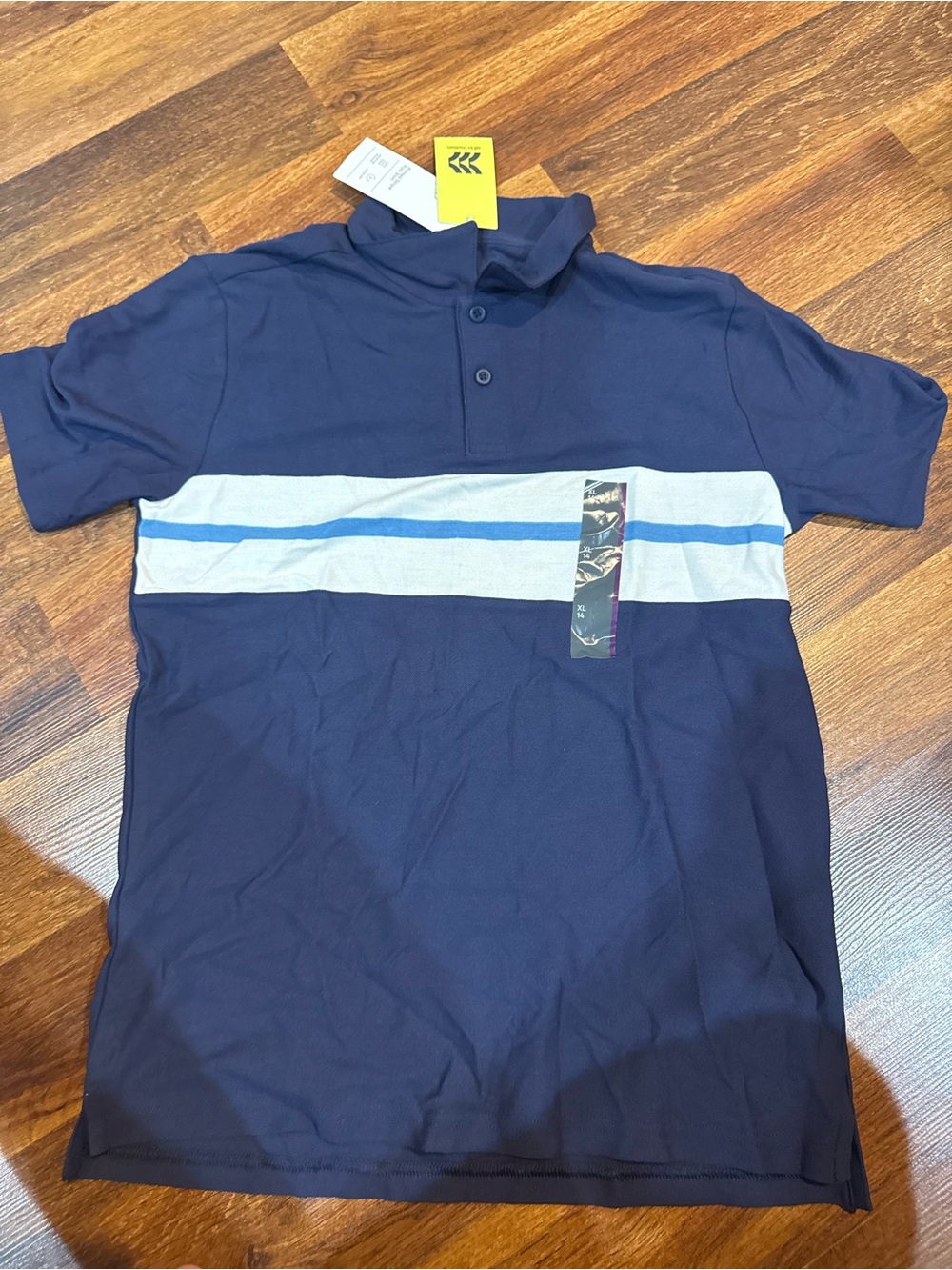 Boys All in Motion Navy Polo Printed Stripe XL(14)